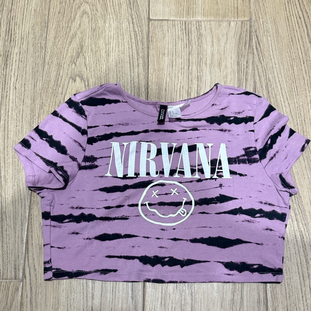 NIRVANA Lavender and Black Striped Crop Top
